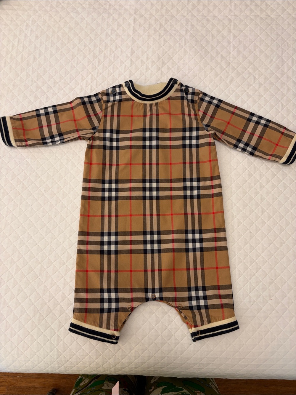 Authentic Burberry Tan Check Long-Sleeve Baby romper/one piece